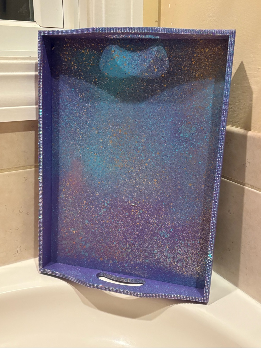 Purple Ombre “Mermaid Theme” Decorative Serving Tray w/Gold Splatter-Rhinestone
